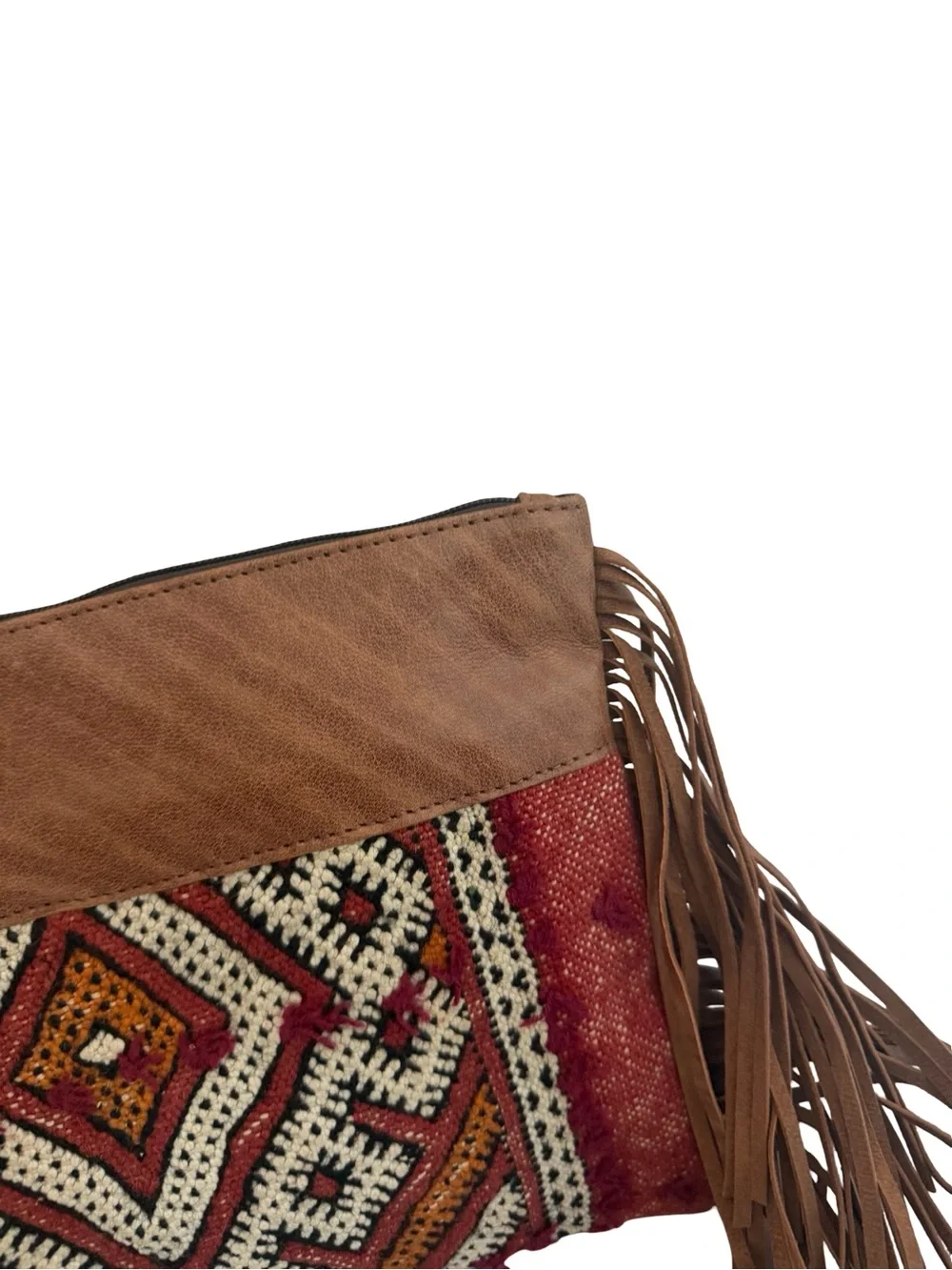 Gift From Morocco Brown Faux Leather Clutch Bag Purse Fringe Handbag Vegan